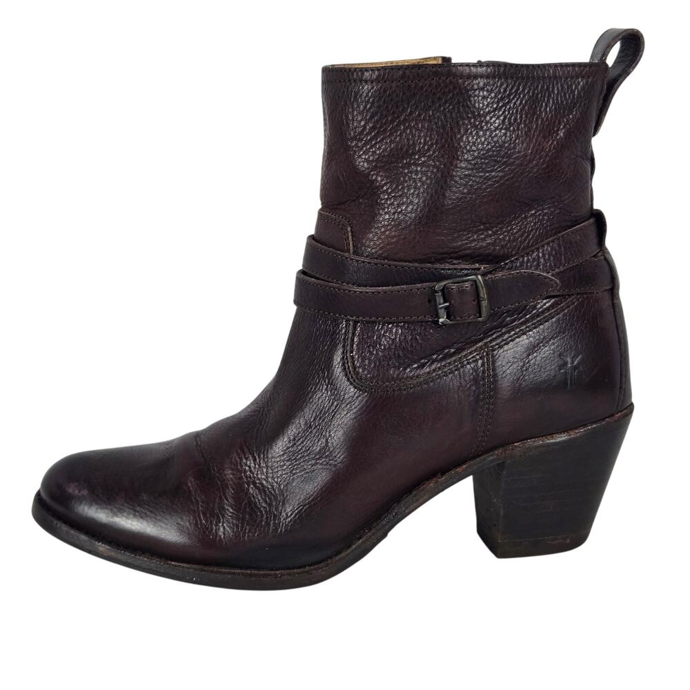 FRYE Boot Jackie Rivet Brown Leather Ankle Heel Bootie SZ 9 Boho Minimalist 942